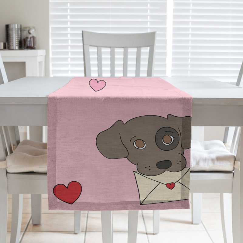 Chemin de table à la fête des chiens saint-valentin hol, L 72 po x l 16 po, Rose / gris / rouge, Polyester