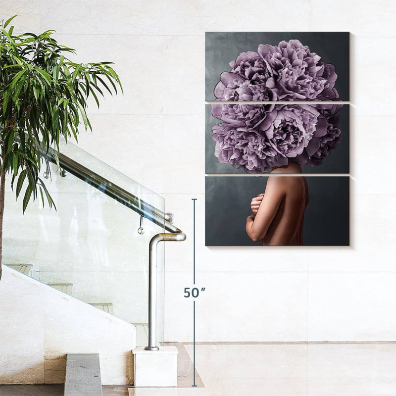 " Lady Purple Peony " 3 Piece Art Set, 65" H x 42" W x 1.25" D