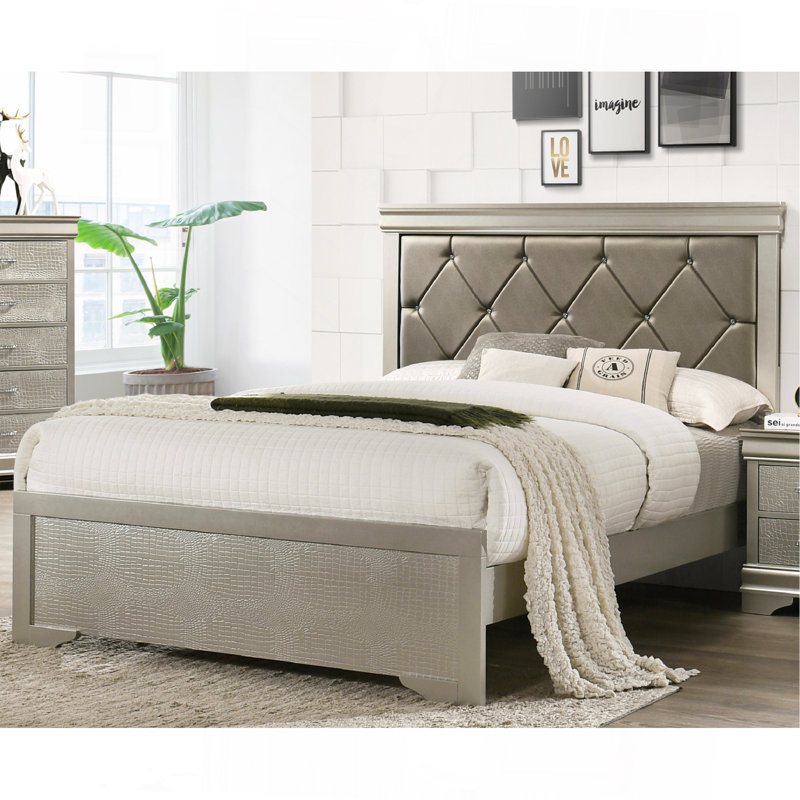 Meuble de chambre moderne capitonné beige, Très grand lit