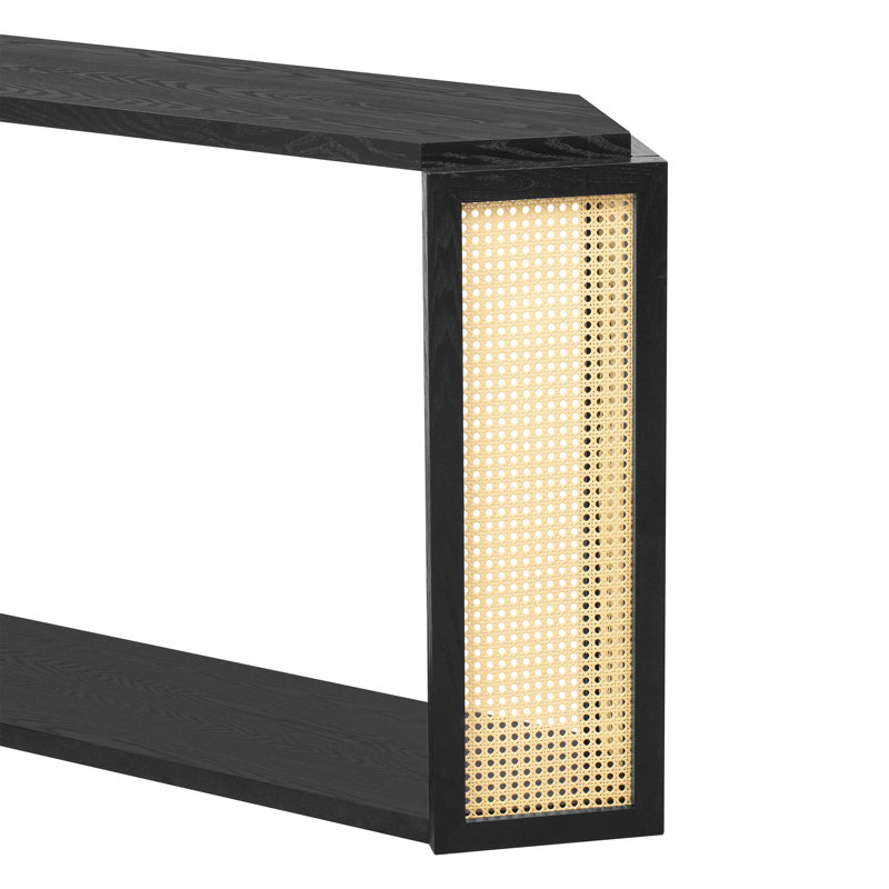 Narrow Console Table With Unique Irregular Top Design & Open Shelf, Black