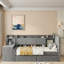 Lit de jour rembourré avec 2 tiroirs, tablettes de rangement, armoires rabattables et table d'appoint, rayures verticales-1036618614