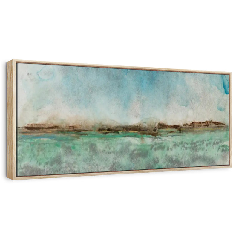 Milles de nulle part I, 43 po x 15 po, Cadre flottant en bois naturel