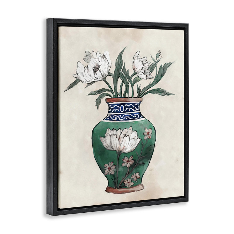 Vase floral, H 31 po x l 25 po, Cadre flottant noir de jais