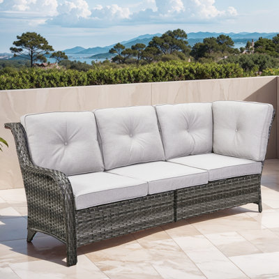 Deb 73.62" Wide Outdoor Wicker Patio Sectional With Cushions