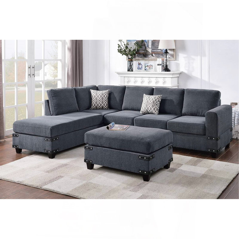 Canapé modulaire réversible en tissu 3 pièces, Gris chenille