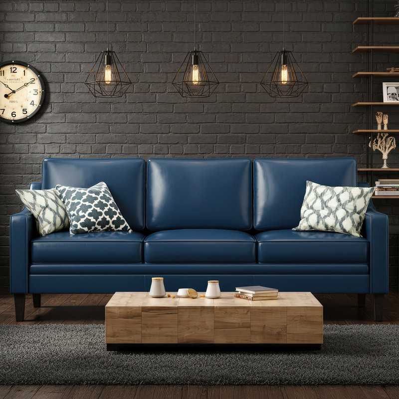 Canapé Mid-Century en similicuir bleu, Bleu