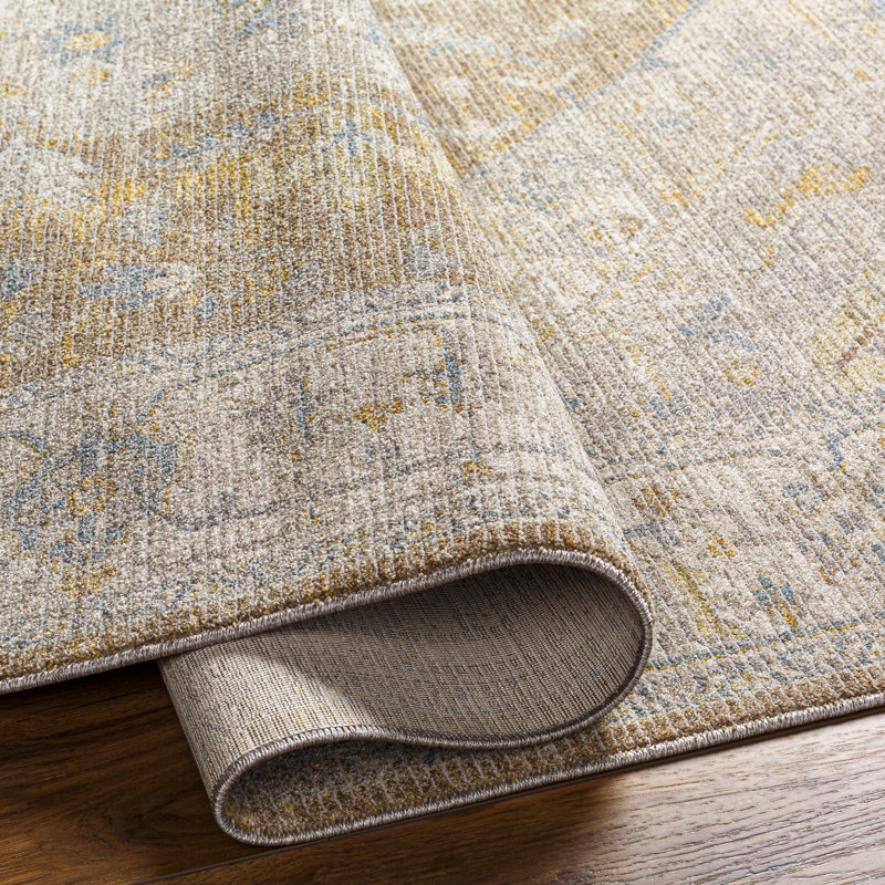 Don Oriental Machine Woven Polyester Area Rug in Brown/Gold/Slate, Rectangle 12' x 15'