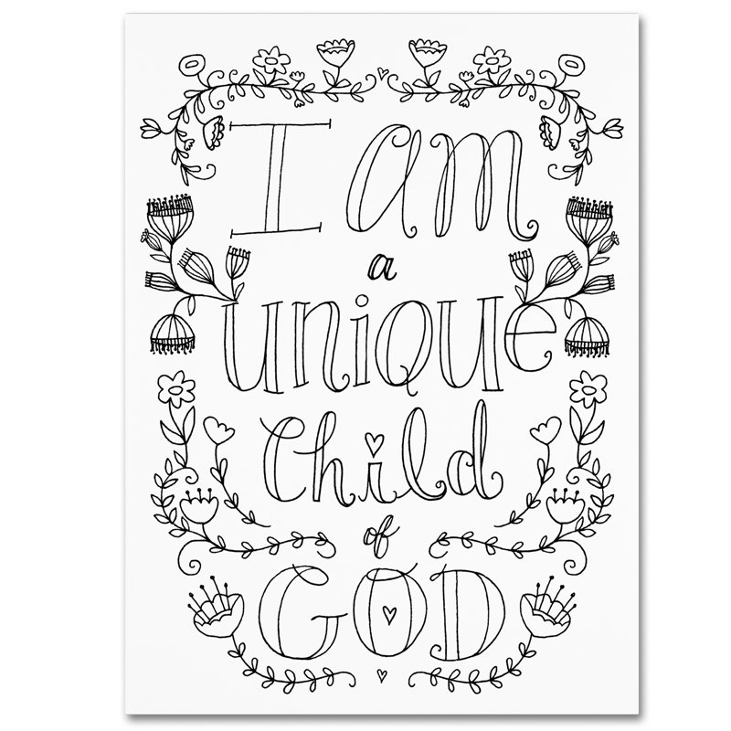 «Unique Child of God» par Arzel, reproduction d'art textuel sur toile tendue, H 47 po x l 35 po x P 2 po