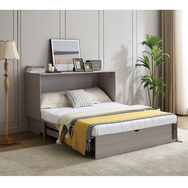 Lit escamotable pliant polyvalent avec fonctionnalité de rangement et de chargement, Gris