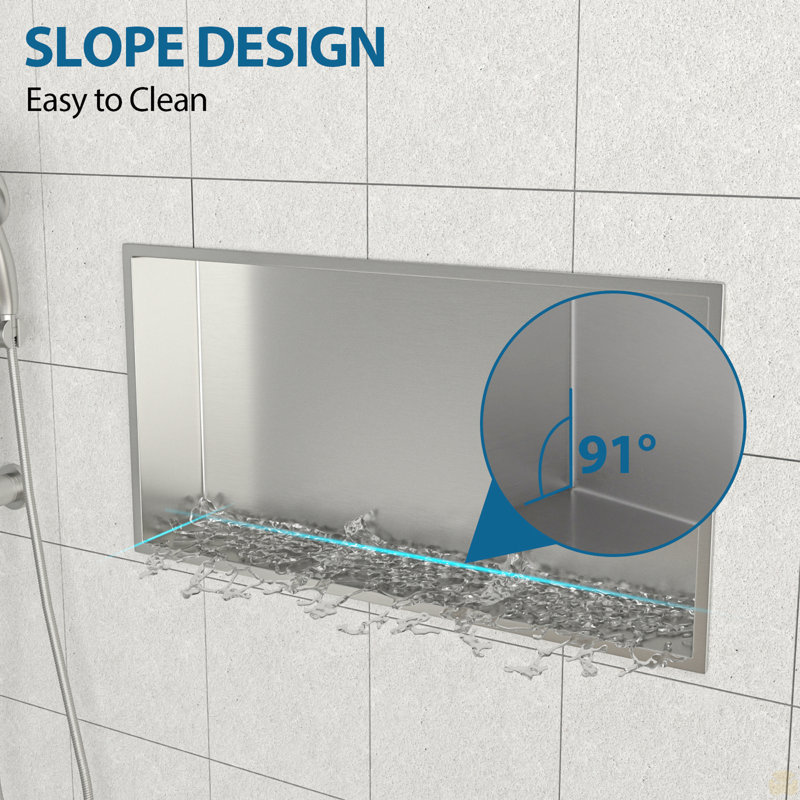 25" x 13" Stainless Steel Shower Niche, Brushed Nickel, Brushed Nickel, 3.94'' H x 25'' W x 13'' D