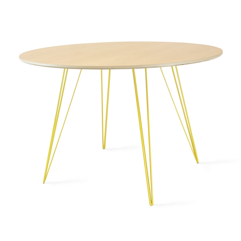 Williams Oval Metal Base Dining Table, Yellow, 30" H x 46" L x 40" W, Natural