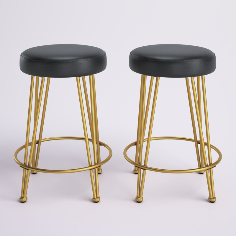 Gladsome Upholstered Counter Stool with Metal Frame, Black