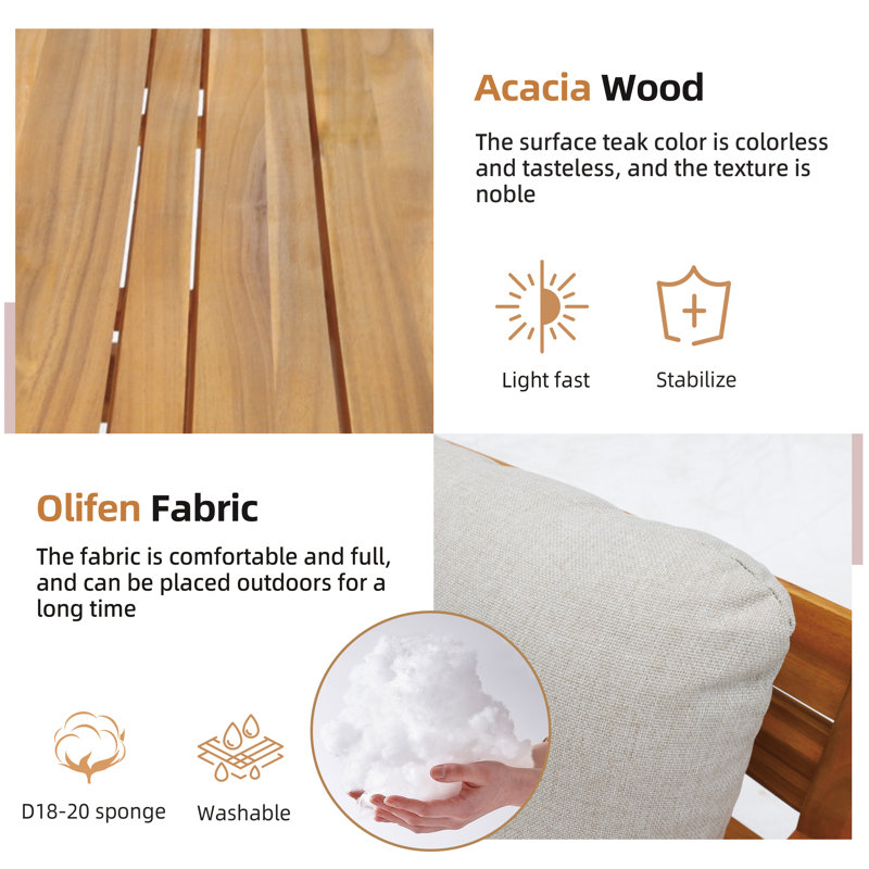 Causeuse d'extérieur en bois d'acacia avec coussins