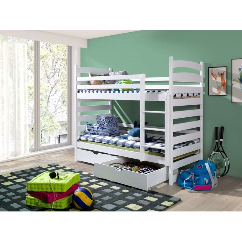 Teme Bunk Bed with Storage Included with Built-in Ladder Included, White