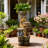  35.6" H Outdoor Water Fountain - Relief Leaf Design 4 Tiers Modern Cascading Bowls And Garden Fountains With Lights For Patio, Deck, Porch, Lawns, Backyard And Home Art Decor