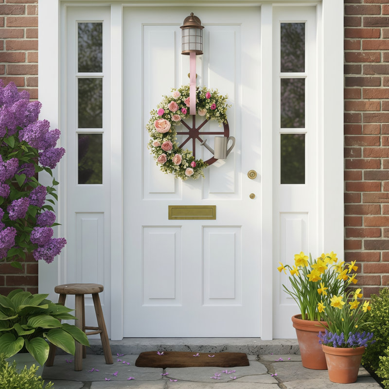 19.6 Inch Artificial Wreath Spring Peony Wreath Wheel Wreath Front Door Decoration Garden Wedding Wreath