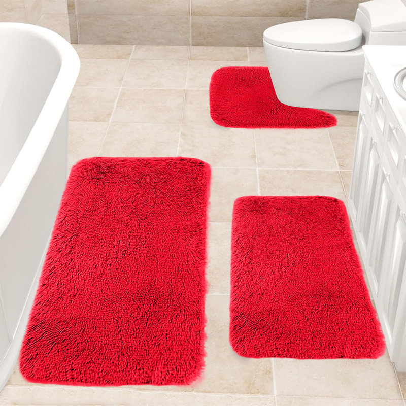 Ensemble de tapis de salle de bain 3 pièces, Rouge