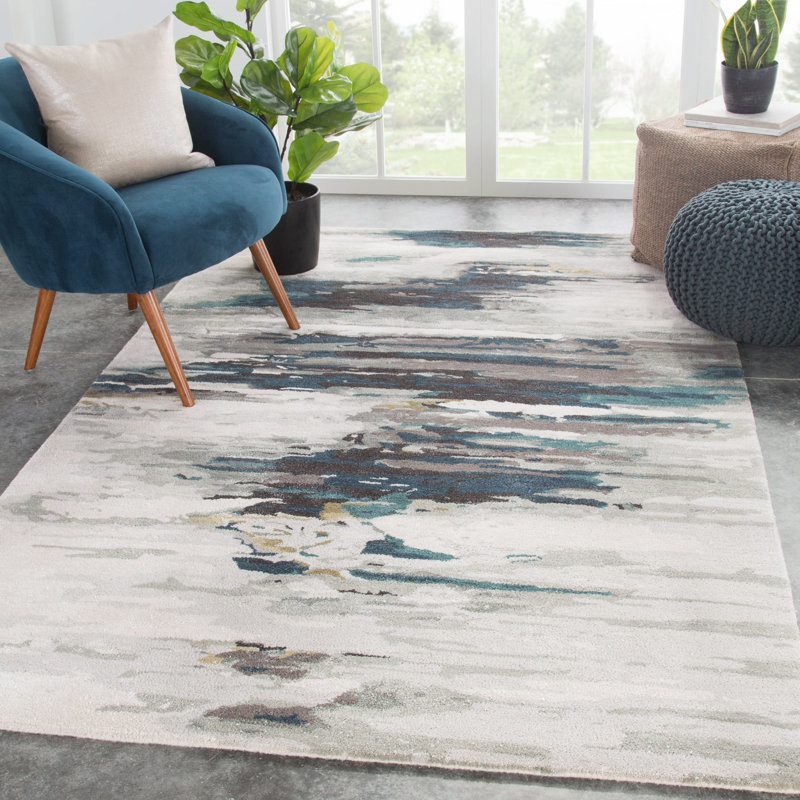 Tapis touffeté à la main à motif abstrait beige / vert / gris Fairlop, Rectangle 9 pi x 13 pi