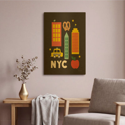 «City Fun NYC» par Ann Kelle, art mural en métal doré, 12 po x 16 po