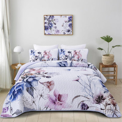Ensemble de courtepointe à motif floral pour grand lit 3 pièces Floral
