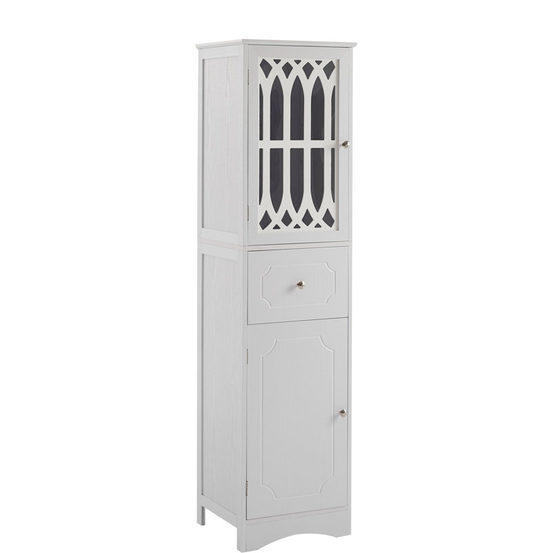 Armoire de salle de bain haute Board - blanc avec tiroir, portes et tablette réglable, tiroir et, Blanc