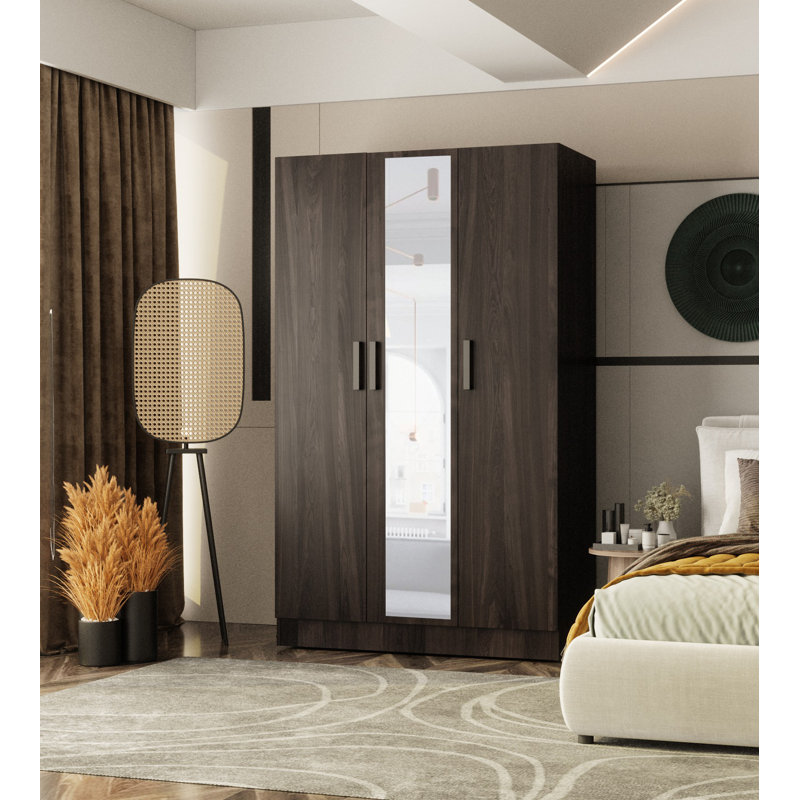 Armoire avec 3 portes et 1 porte miroir, Tabac