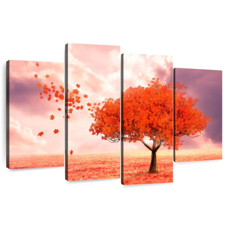 Harnek, paysage d'automne rouge, H 27 po x l 43 po