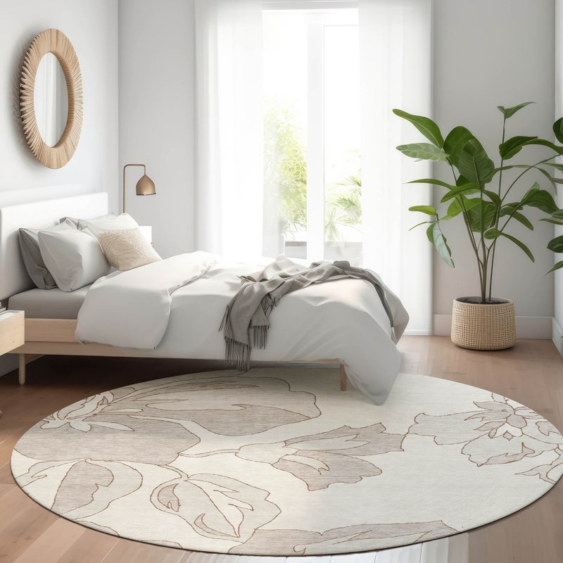 Premium Machine Washable Prisco Ivory Rug, Round 8'