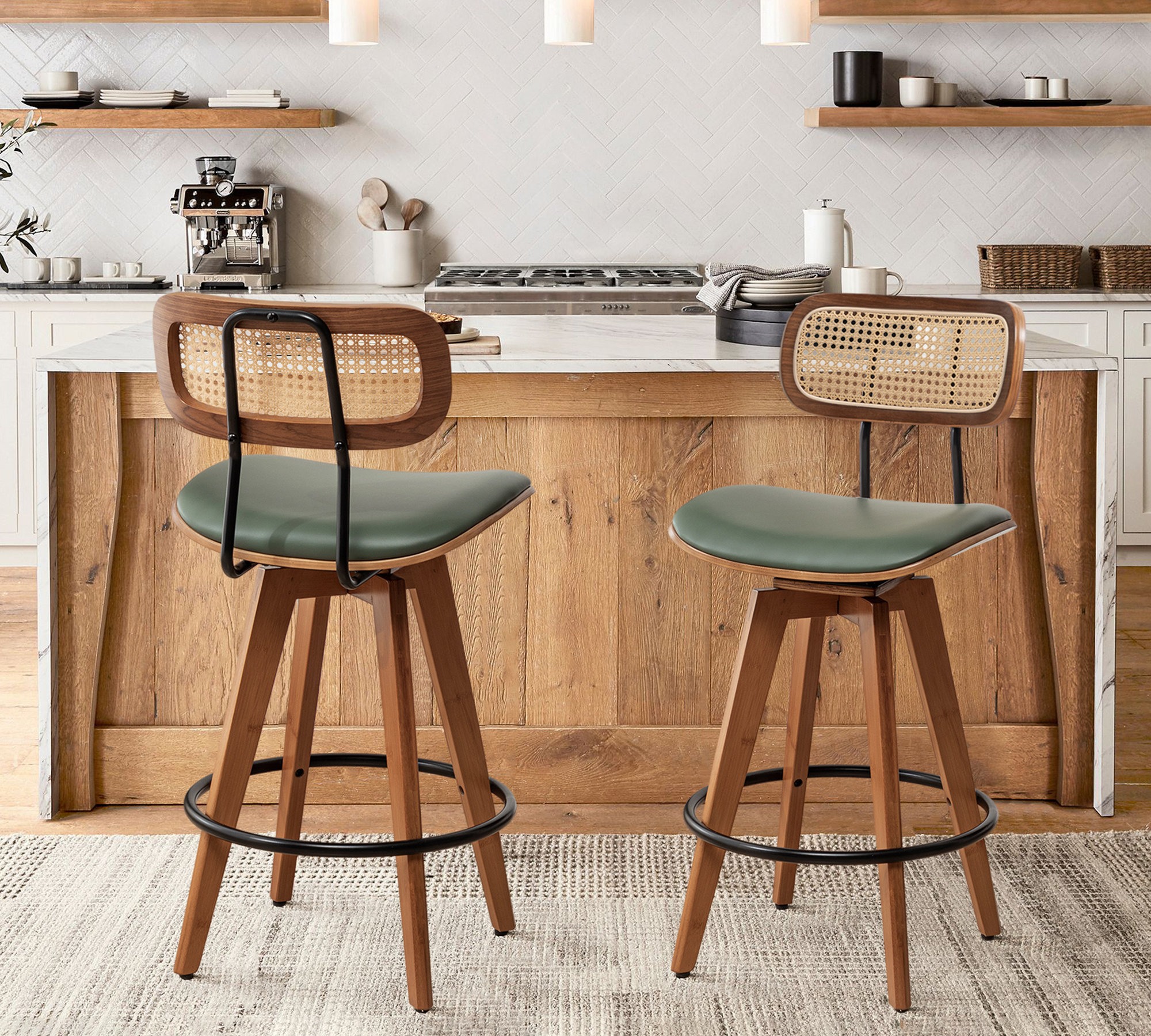 Sirine Swivel Vegan Leather Bar Stool Set of 2 | Wayfair