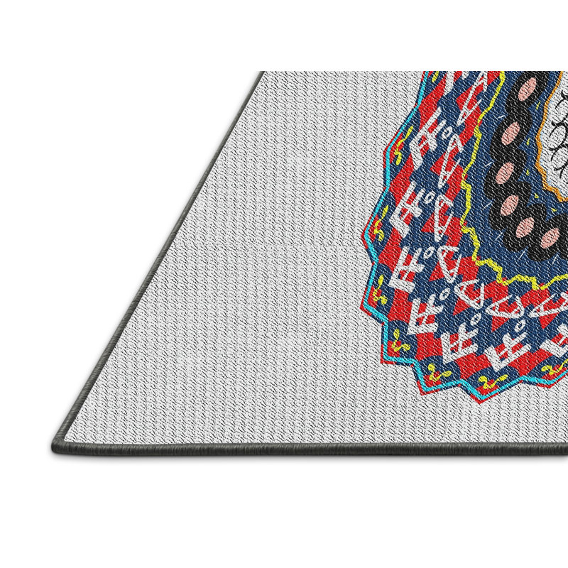 Tapis rouge/noir/bleu tissé à la machine, Rectangle 7 pi x 9 pi