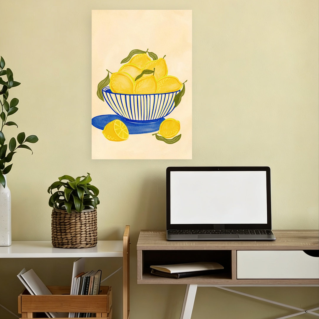 Fresh Lemon Bowl Vibrant Abstract Contemporary Fruit Summer Wall Art Print