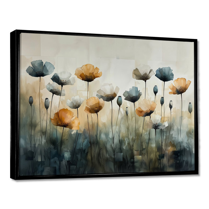 Anastasia - Art mural floral, Cadre flottant noir, H 30 po x l 40 po