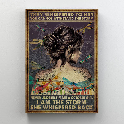 «August Girl With Dragonflies - Ils ont chuchoté à elle, vous ne pouvez pas résister à la tempête», reproduction d'art graphique sur toile tendue