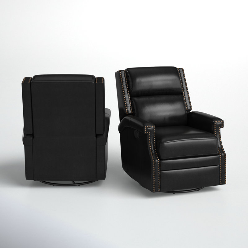 Fauteuil inclinable et pivotant en cuir véritable l 29,6 po Manning, Cuir véritable noir