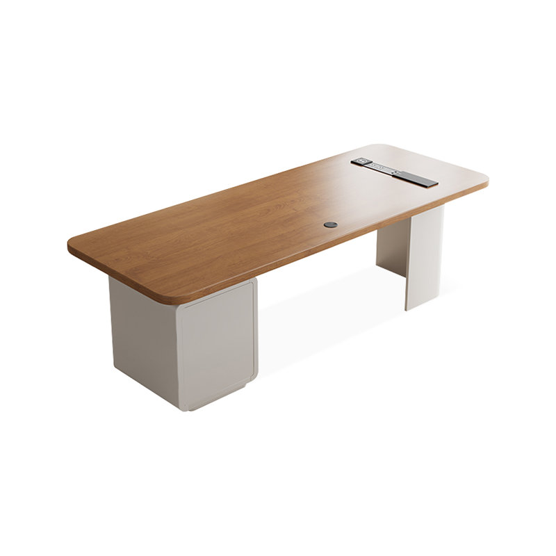 Bureau rectangulaire brun et blanc en bois massif avec 3 tiroirs, H 29,53 po x l 62,99 po x P 31,5 po