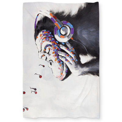 Monkey Listening Music Contemporary Blue Duvet Cover | Home Decor