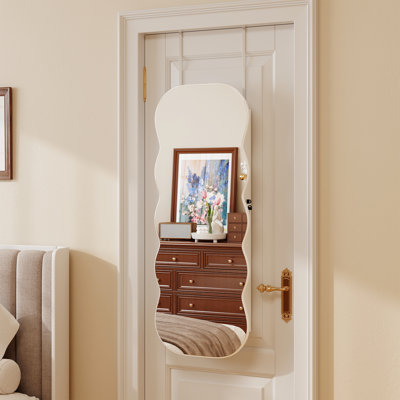16.5" Wide Wall & Door Mounted Jewelry Armoire with Full Length Mirror & LED Lights, Hanging Jewelry Cabinet Organizer for Bedroom & Bathroom