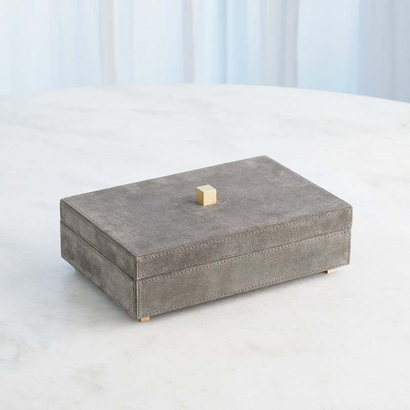 Posh Box-Grey Suede-Sm, 4.75" H x 12.25" W x 8.25" D