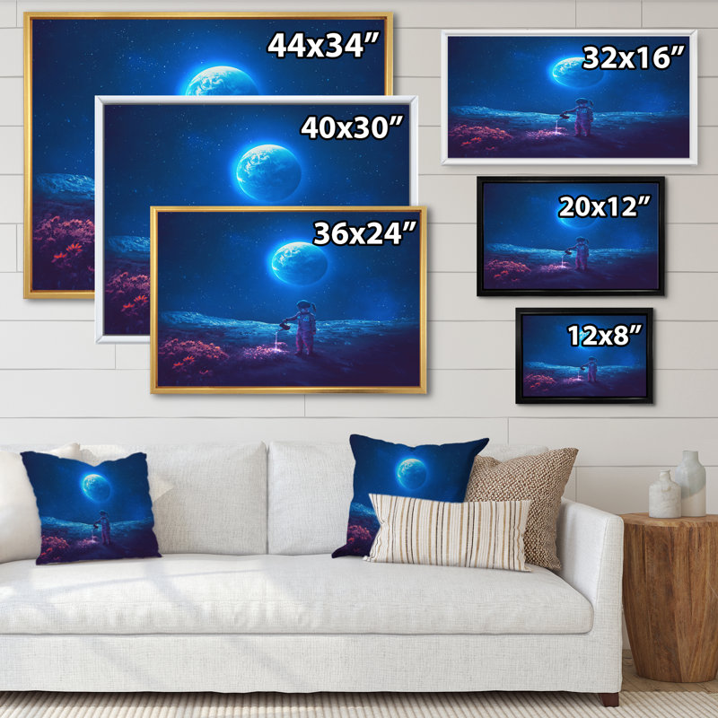 Art sur toile, fille surréelle, H 16 po x l 32 po x P 1 po, Cadre flottant doré