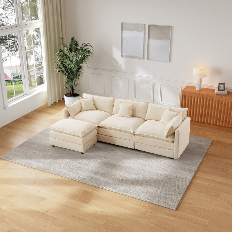 Canapé rembourré 112,2 po en chenille avec canapé-lit confortable, Beige