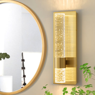 Demetriu 13.7" Armed Wall Sconce Dimmable Crystal Bathroom Vanity Light with Full Backplane