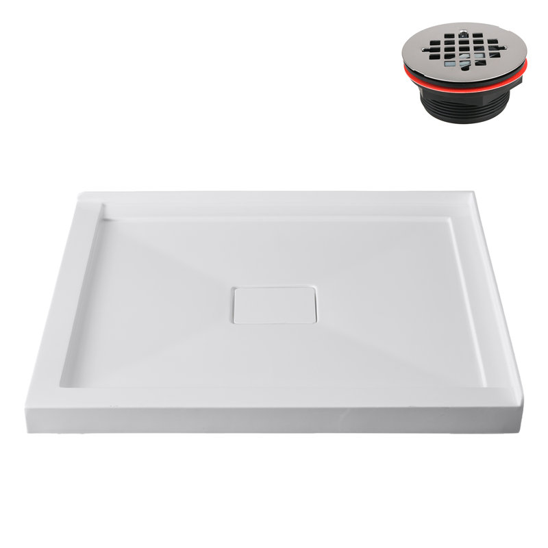 42 in. x 34 in. Corner Acrylic Shower Base in Glossy White With Center Drain, Drain Included, Glossy White