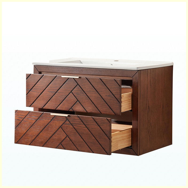 Meuble-lavabo mural simple flottant 30 po, pré-assemblé avec comptoir en céramique 1 trou