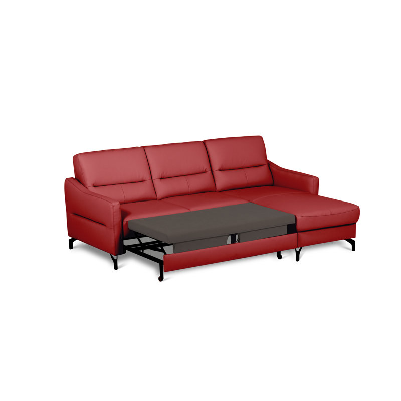 Falkirk Leather Corner Sofabed, Red, Right Hand Facing