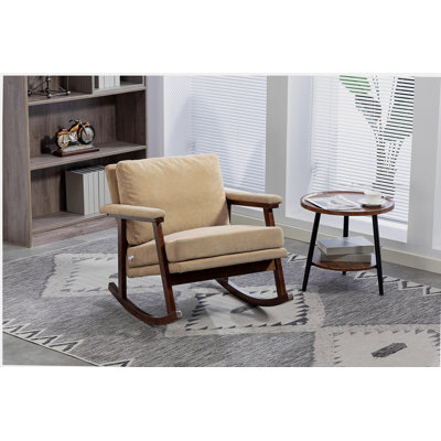 Chaise d'appoint Mid-Century moderne, chaise berçante avec structure en bois, chaises de salon rembourrées, fauteuil de lecture pour véranda de chambre à coucher