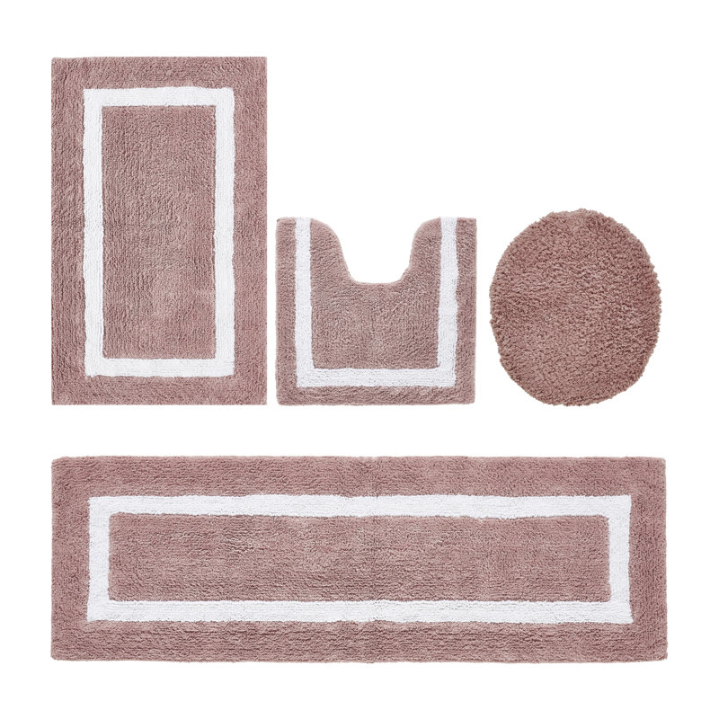 Ensemble de tapis pour salle de bain 4 pièces 100% coton 2370 g / m² Arth certifié OEKO-TEX®, tapis de salle de bain très moelleux, super absorbant, réversible, lavable à la machine, confort semblable au spa, rose / blanc