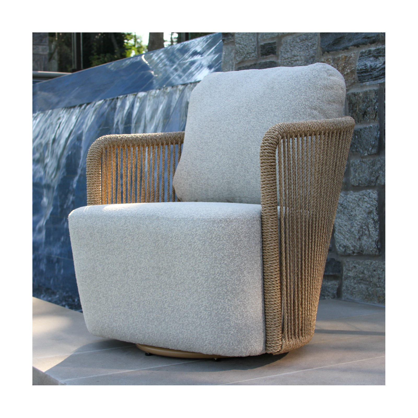 Fayette Cable Wicker Swivel Chair w Olefin