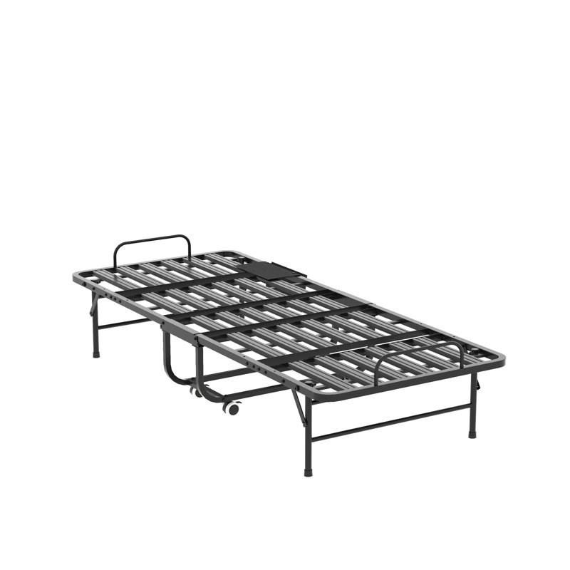 Lit d'invité pliant de 75 pouces avec matelas en mousse à mémoire de forme de 5 po, structure en métal, mobilier de chambre à coucher moderne Structure portable compacte de 75 pouces sur roulettes verrouillables