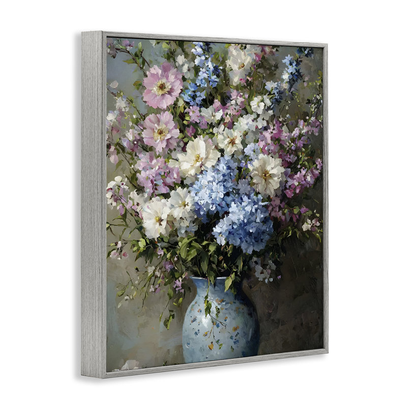 Giclée encadrée par un bouquet traditionnel de tons froids, design par Franklyn Gregory, H 30 po x l 24 po