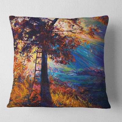 Housse et insert de coussin carré Silhouette de l'arbre dans la soirée